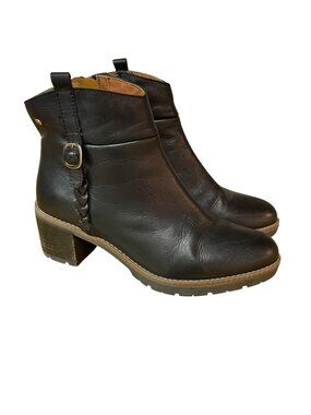 Pikolinos Llanes Leather Ankle Boots Braid Buckle Side Zip Close Sz 37 (EU)